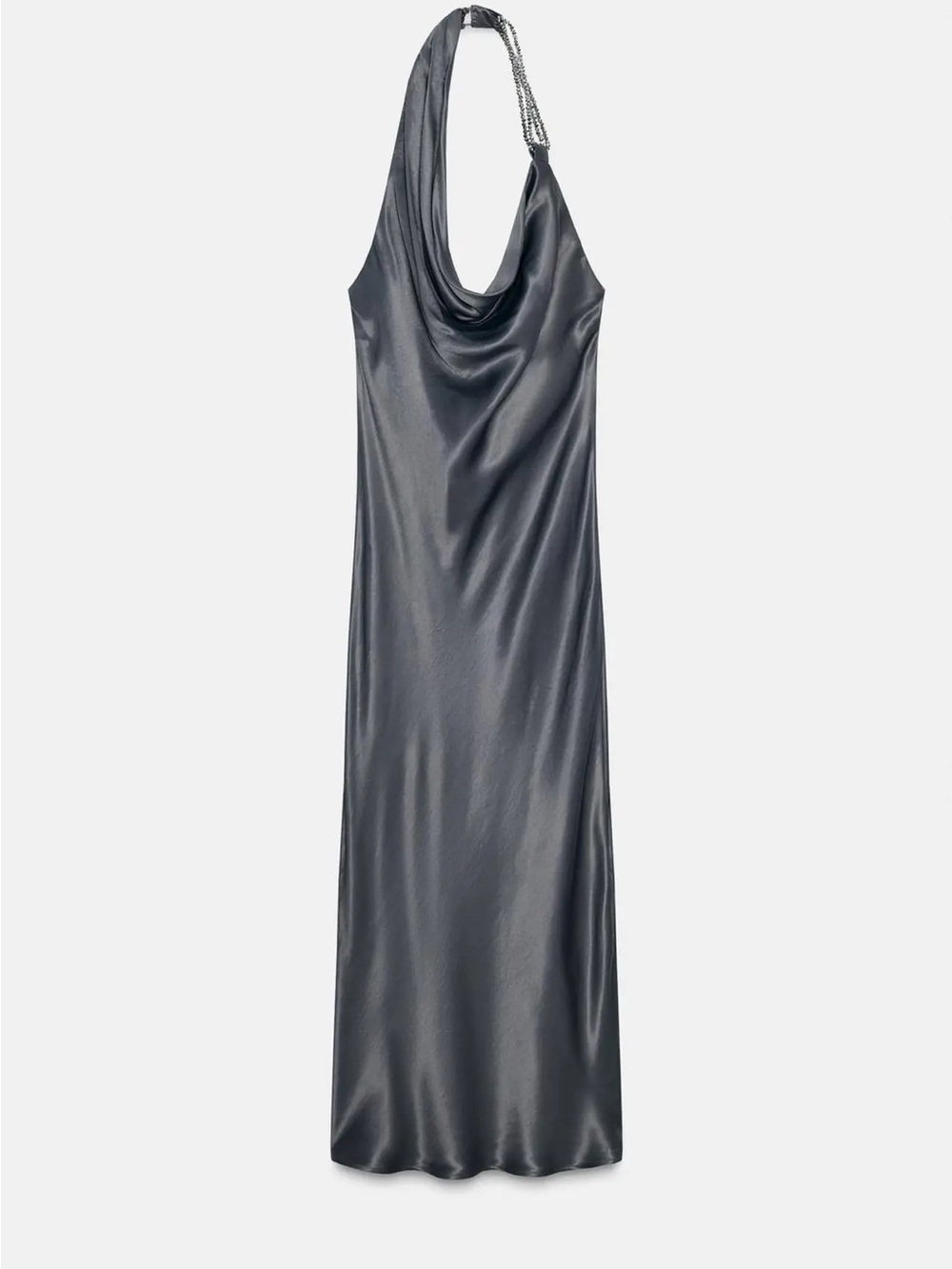 Zara Charcoal Gray Satin Cowl-Neck Slip Dress